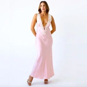 Rumored Pink Venice Maxi Dress Cream Lace Trim Medium